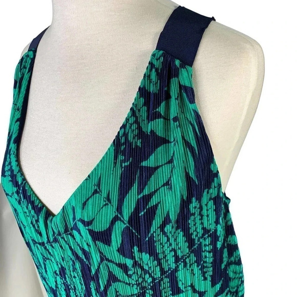 Banana Republic Pleated Racer Back Tank Tops Women Size XL Tropical Green Blue - Picture 5 of 15